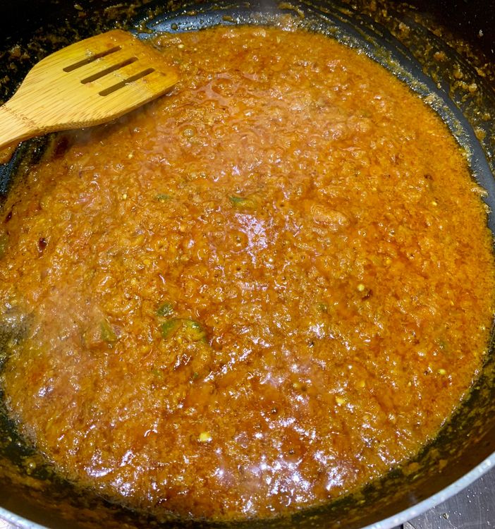 Step 2.1: Pour in ½ cup of water and cook the masala for 1–2 minutes
