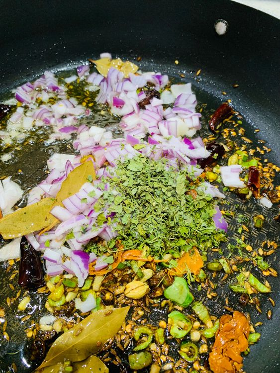 Step 3.1: Add the chopped onions and kasuri methi
