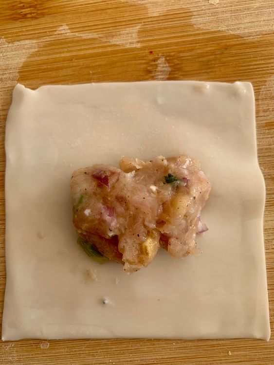 Step 3.1: Place a wonton wrapper on a clean surface