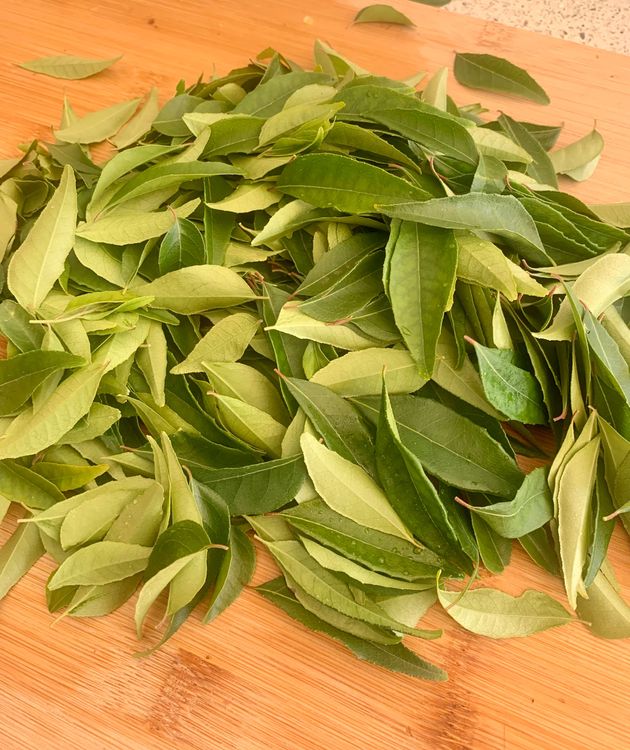 Step 1.1: Choose fresh, green curry leaves without any yellowing or spots