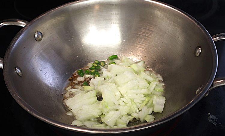 Step 1.3: Add chopped onions and green chillies
