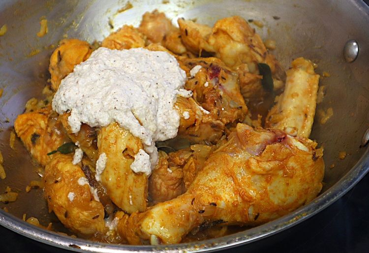 Step 1.2: Add the freshly ground masala paste, red chilli powder, and turmeric powder