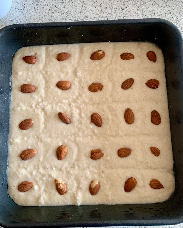 Step 2.1: Using a knife, score the top of the batter into square or diamond shapes