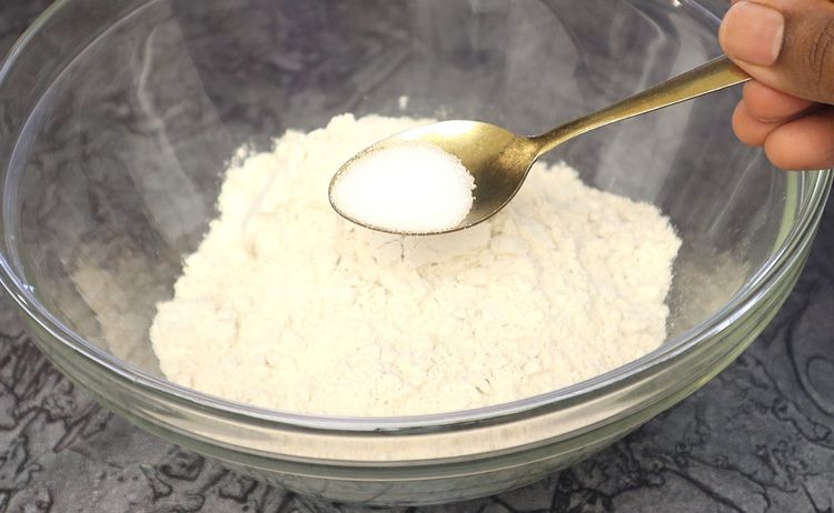 Step 1.4: In a large bowl, take wheat flour, sugar, and salt