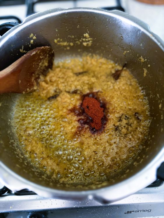 Step 2.1: Add Kashmiri/Degi chilli powder and mix