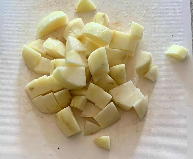 Step 1.1: Cut potatoes into cubes and keep them aside