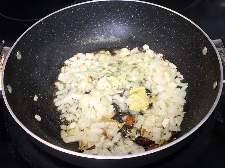 Step 2.4: Add onion and ginger garlic paste