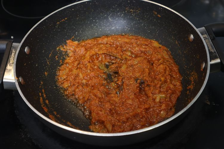 Step 2.9: * Furthermore keeping the flame on low, add ¼ tsp turmeric, 1 tsp chilli powder, 1 tsp coriander powder, ½ tsp cumin powder, ½ tsp garam masala and 1 tsp salt