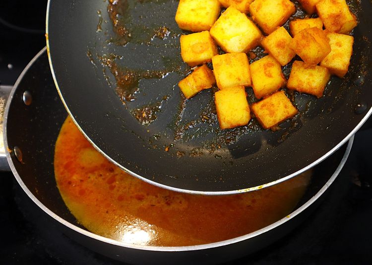 Step 2.1: Add cooked paneer and mix well