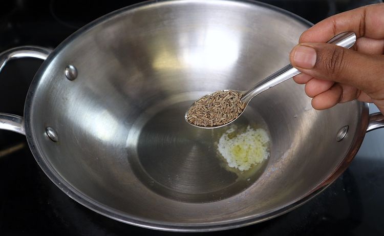 Step 3.1: Add cumin seeds and sauté until fragrant