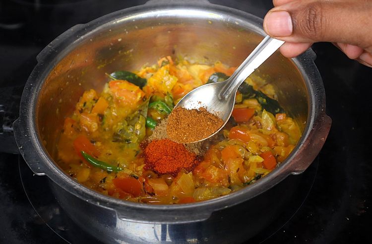 Step 1.3: Add red chilli powder, coriander powder, garam masala powder, and mutton masala powder