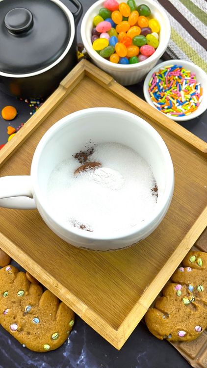 Step 1.1: In a microwave-safe mug, mix flour, cocoa powder, sugar, baking powder, and salt