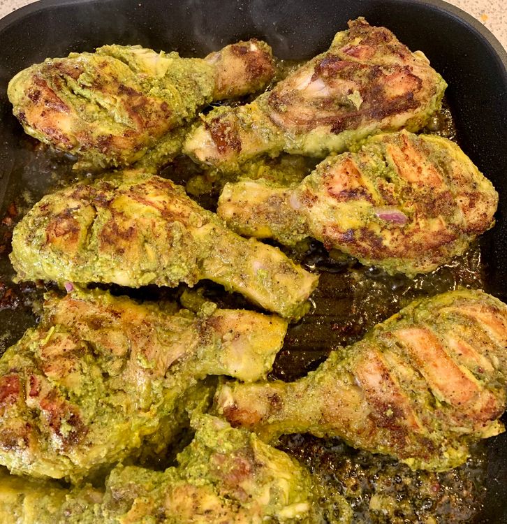 Step 3.2: Add the marinated chicken pieces and cook until the chicken is seared and starts to brown