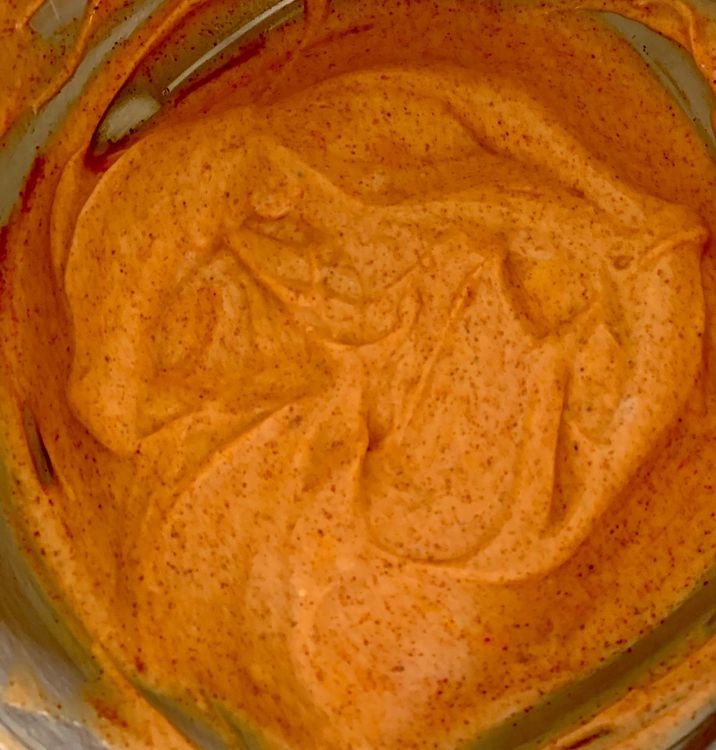 Step 1.2: Whisk curd in a mixing bowl and add red chilli powder, kashmiri red chilli powder, turmeric, nutmeg powder, mace powder and salt