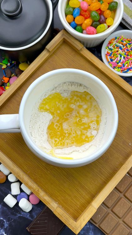 Step 1.1: Stir in milk, melted butter (or banana), and vanilla extract until smooth