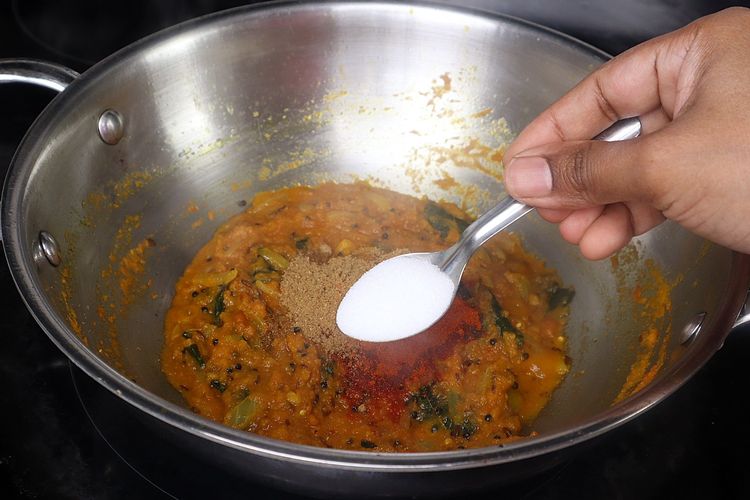 Step 2.4: Add red chili powder, salt, and coriander powder