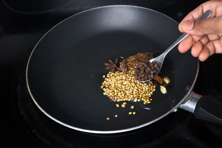 Step 1.6: Heat a pan and add 1 tbsp oil