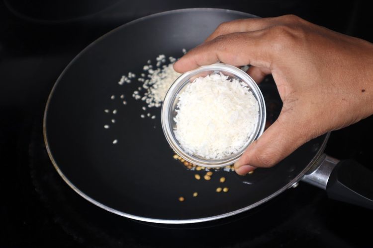 Step 1.9: Heat a pan and add 1 tbsp oil