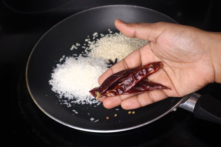 Step 1.10: Heat a pan and add 1 tbsp oil