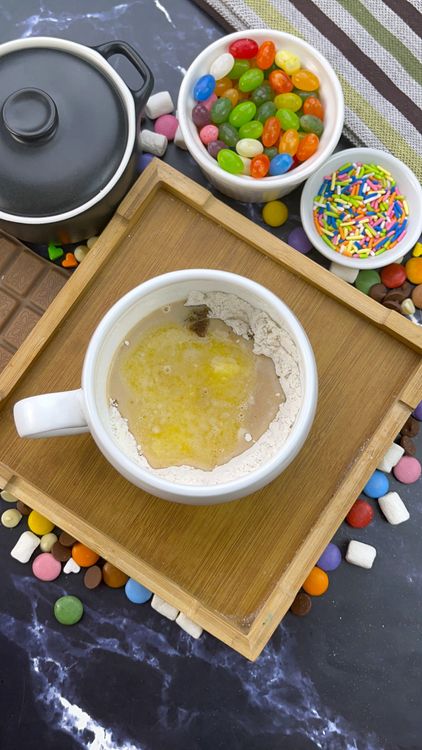 Step 3.1: Pour in milk tea, milk, melted butter, and vanilla extract