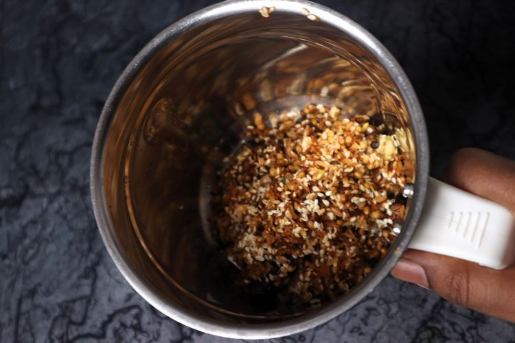 Step 1.2: Transfer the roasted spices to a[ mixer jar,](https://amzn