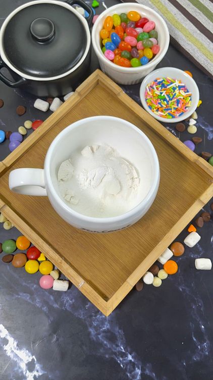Step 2.1: In a microwave-safe mug, combine flour, sugar, baking powder, salt, and cinnamon
