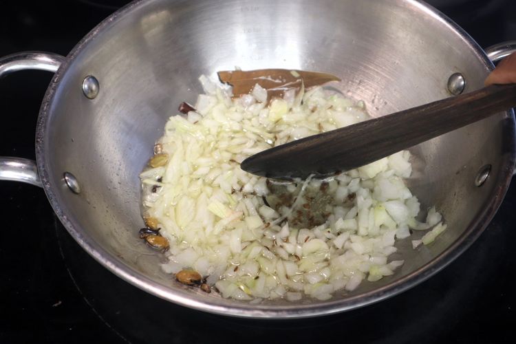 Step 1.3: Add finely chopped onion and sauté for 1 minute