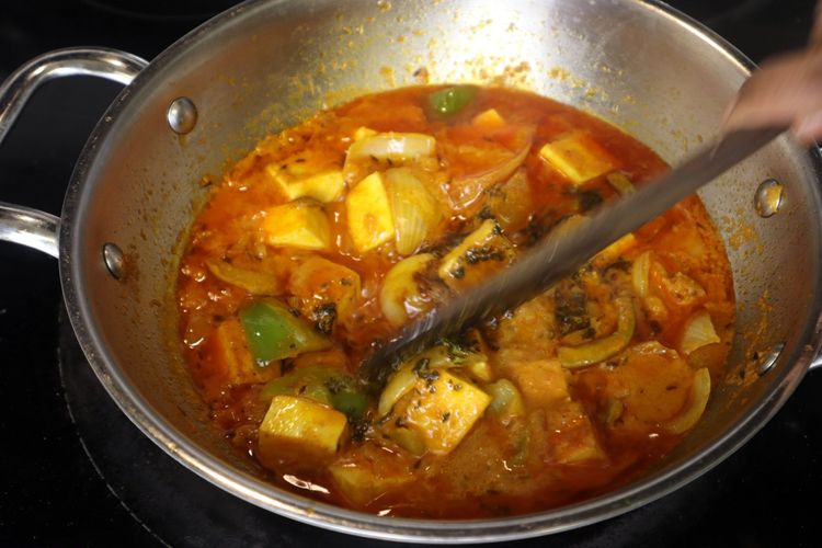 Step 5.4: Add kasuri methi (crush between your palms before adding), garam masala, and salt as needed