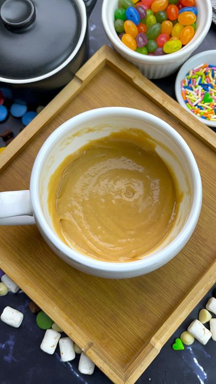 Step 2.1: Stir in coffee, milk, oil, vanilla, and caramel sauce until smooth and lump-free