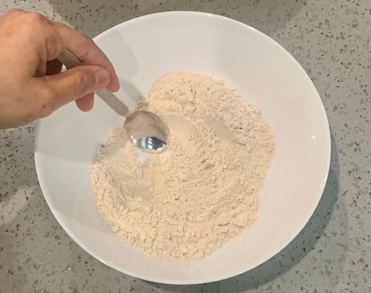 Step 1.1: In a separate shallow bowl, mix the wheat flour and salt
