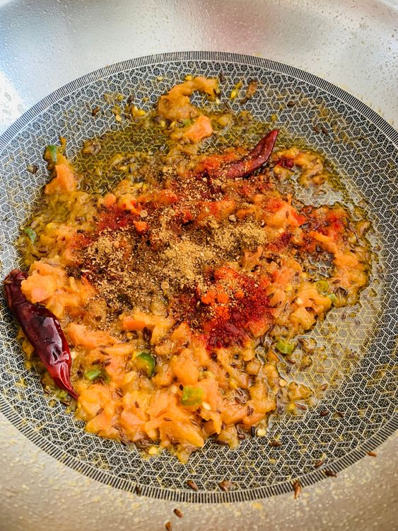 Step 3.1: Add Kashmiri red chilli powder, cumin powder, and [garam masala powder](https://www