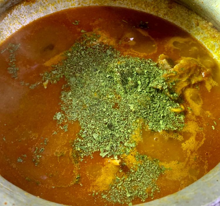 Step 1.1: Add kasuri methi, garam masala, green chillies and chopped coriander leaves