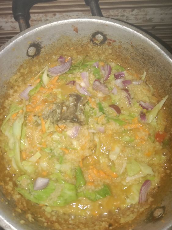 Step 1.1: Mix the cooked couscous with the cabbage porridge