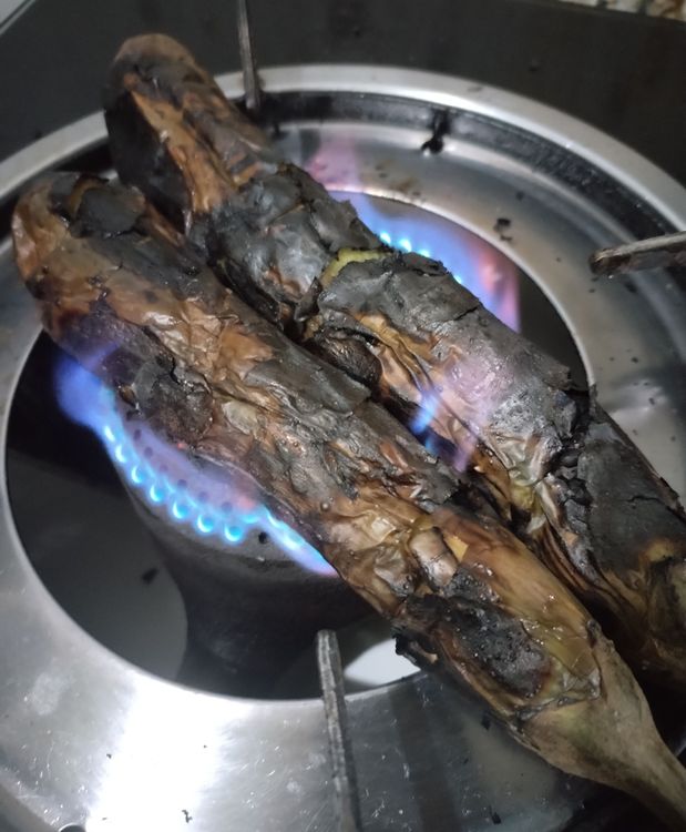Step 1.1: Grill or cook eggplant directly on the stovetop