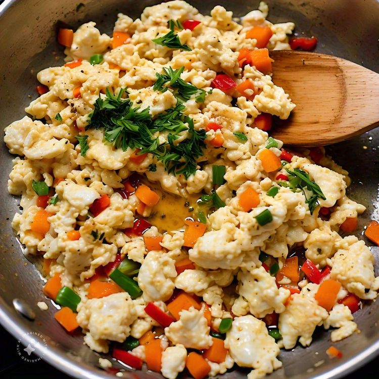 Step 1.1: Mix the scrambled eggs with the vegetables