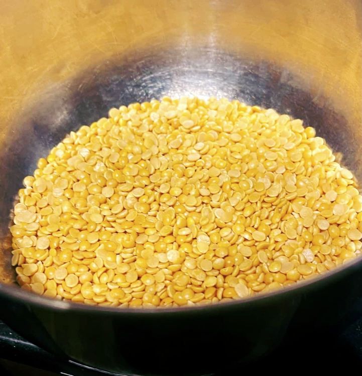 Step 1.1: Dry roast the lentil until it turns yellowish
