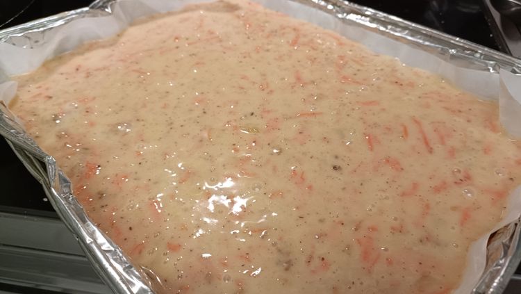 Step 3.2: Quickly pour the batter into prepared pans and level the surface