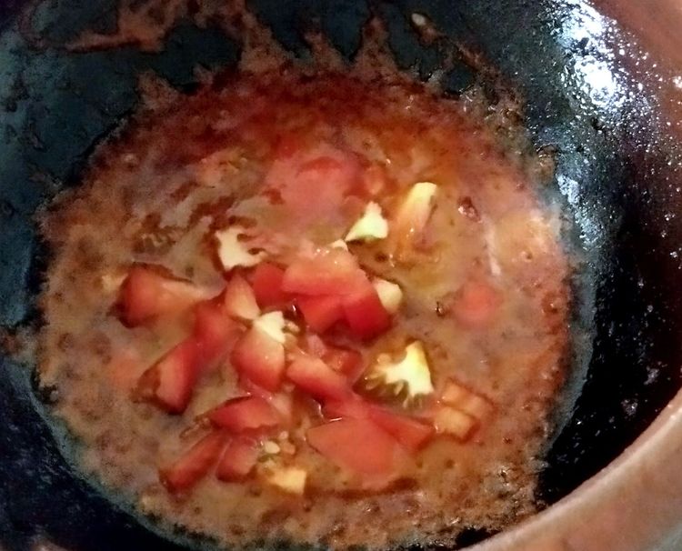 Step 2.1: Add the chilli powder mixture along with 3tbs of water and mix well