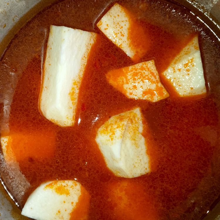 Step 1.1: Add water, just enough to cover the yam, and allow to cook on medium-low heat until the yam is tender