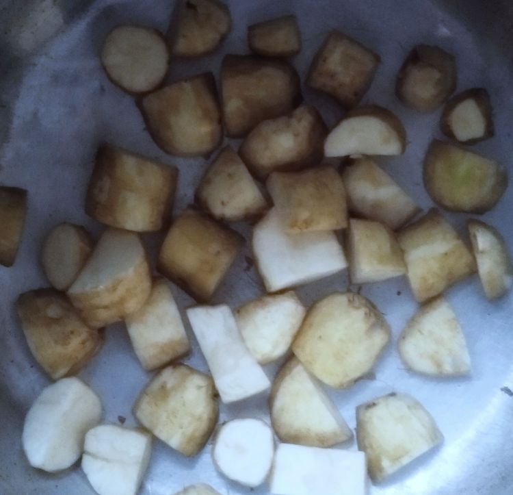 Step 1.1: Cut into large pieces and soak in water