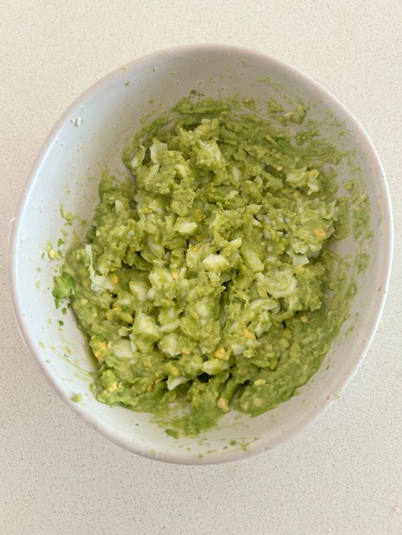 Step 1.1: Mash the boiled eggs with the avocado in a bowl until creamy