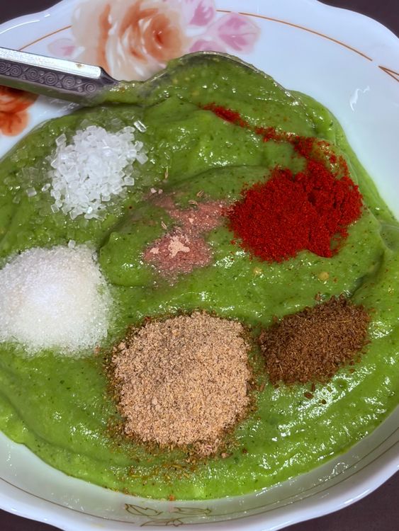 Step 2.1: Add red chilli powder, cumin powder, chaat masala, sugar, black salt, salt, and lemon juice