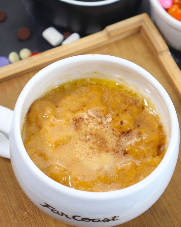 Salted Caramel Mug Cake with Gooey Center & Non-Melting Caramel Frosting recipe
