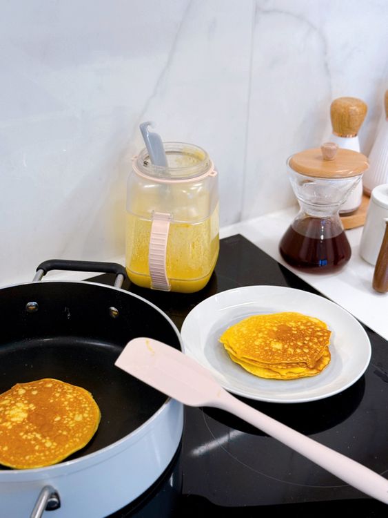 Step 1.1: Pour the batter onto the pan to form pancakes and cook until golden brown on both sides