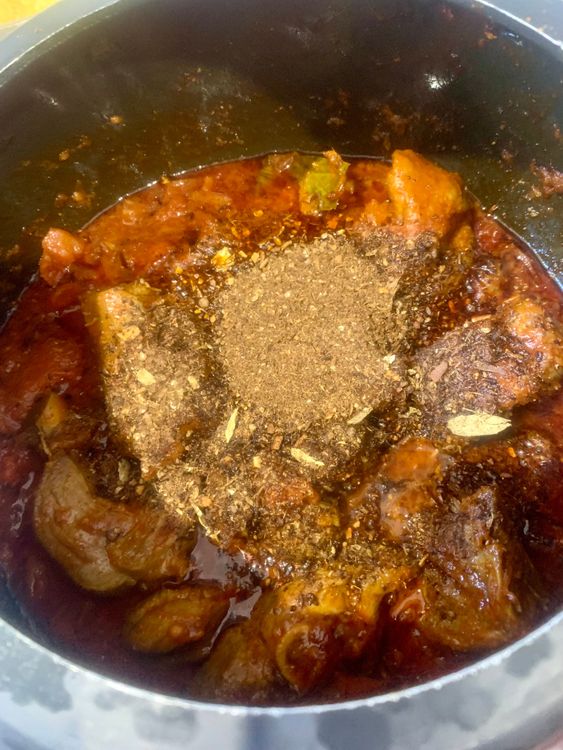 Step 2.1: Add the prepared masala powder, mix thoroughly, and cook for another 2-3 minutes to blend the flavours