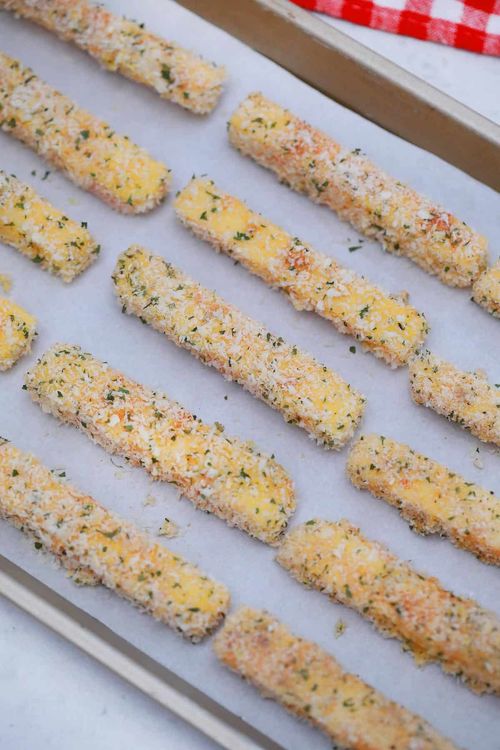Step 2.1: Dip cheese sticks first in flour, then egg, and finally panko