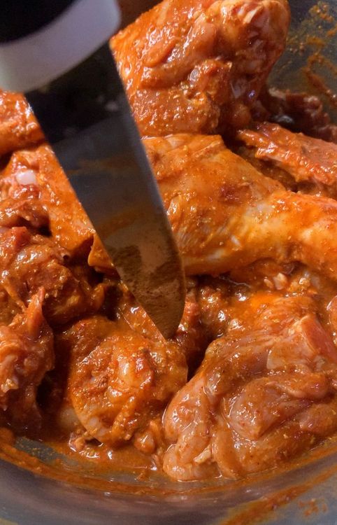 Step 1.1: Prick the chicken pieces with a knife/fork to absorb more flavour