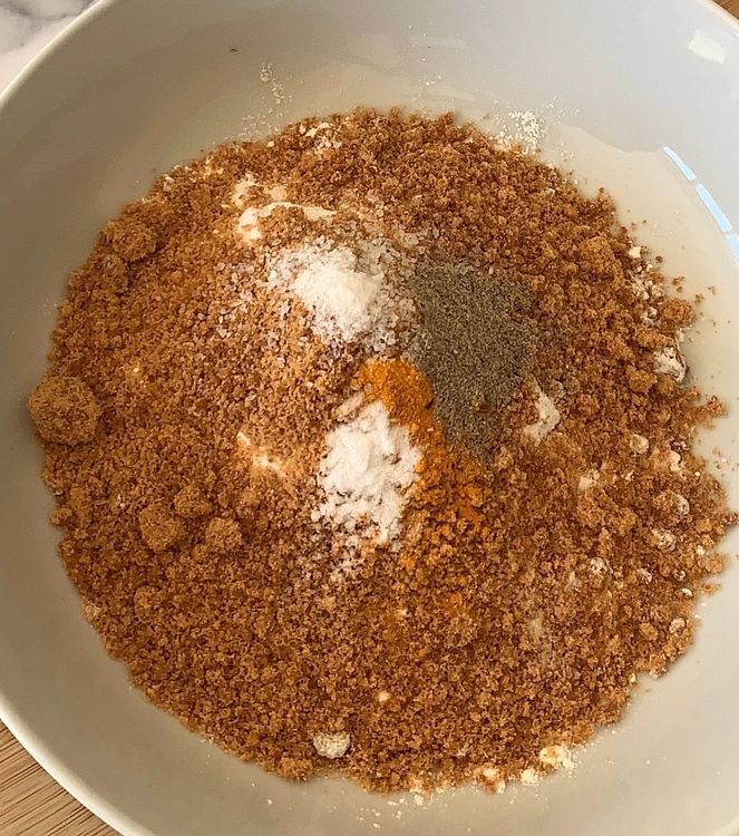 Step 1.1: Combine the all-purpose flour, rice flour, turmeric powder, baking soda, salt, cardamom powder, and jaggery in a mixing bowl