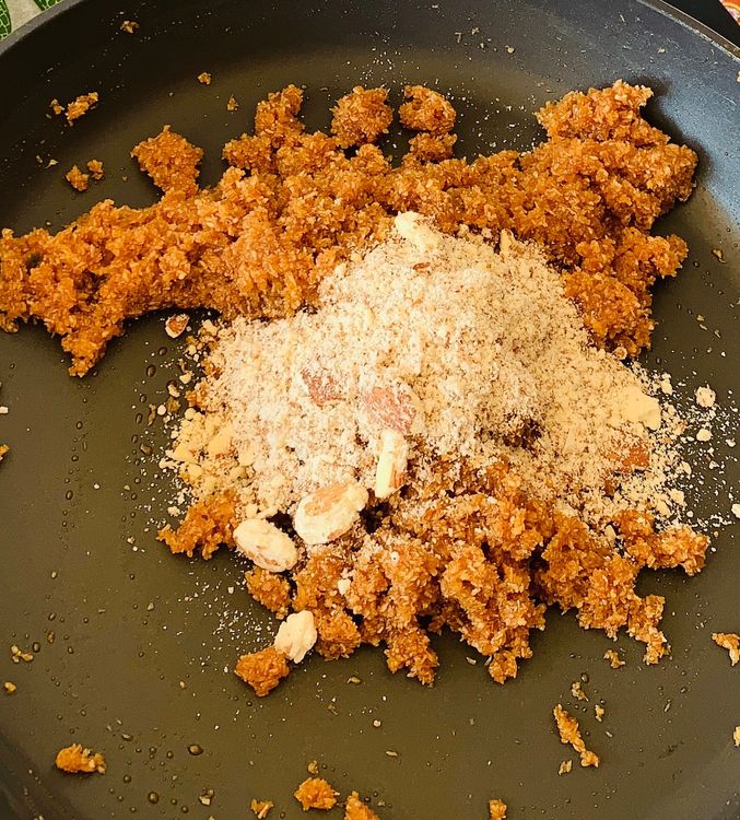 Step 1.1: Add the ground almonds into the mixture, ensuring they are well-mixed