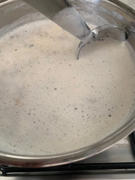 Step 1.1: Cook on low-medium heat, stirring constantly and scraping down the sides until the milk reduces to half and attains a thick consistency